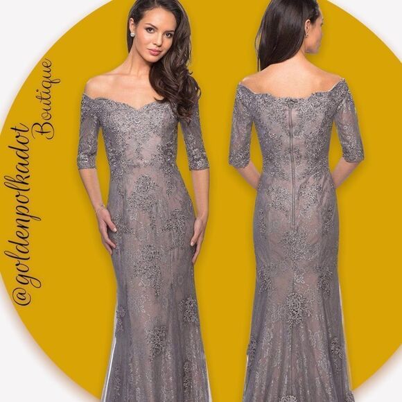 La FEMME Evening Gown Applique Detail Prom Evening Bridal renaissance NWT - Picture 1 of 11